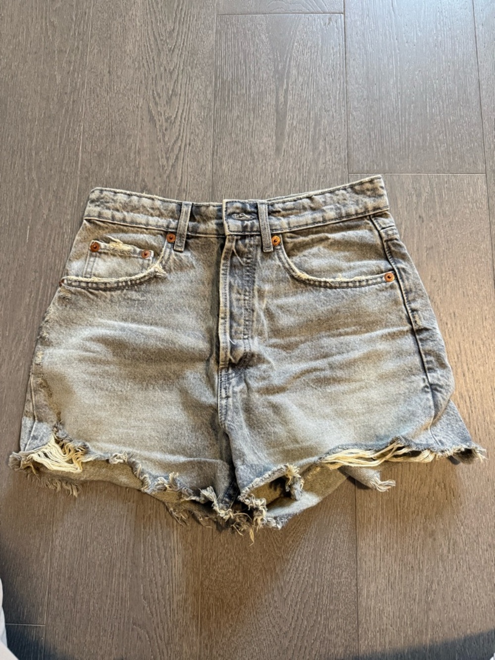 High-Rise Distressed Denim Shorts